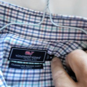 Vinyard Vines Classic Fit Tucker Shirt  Blue, Green, Pink Plaid Medium